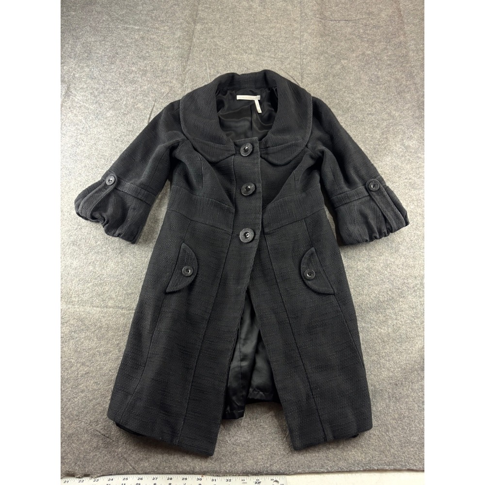 Classiques Entier Black Textured Coat Peter Pan Collar Old Money Preppy Size XS